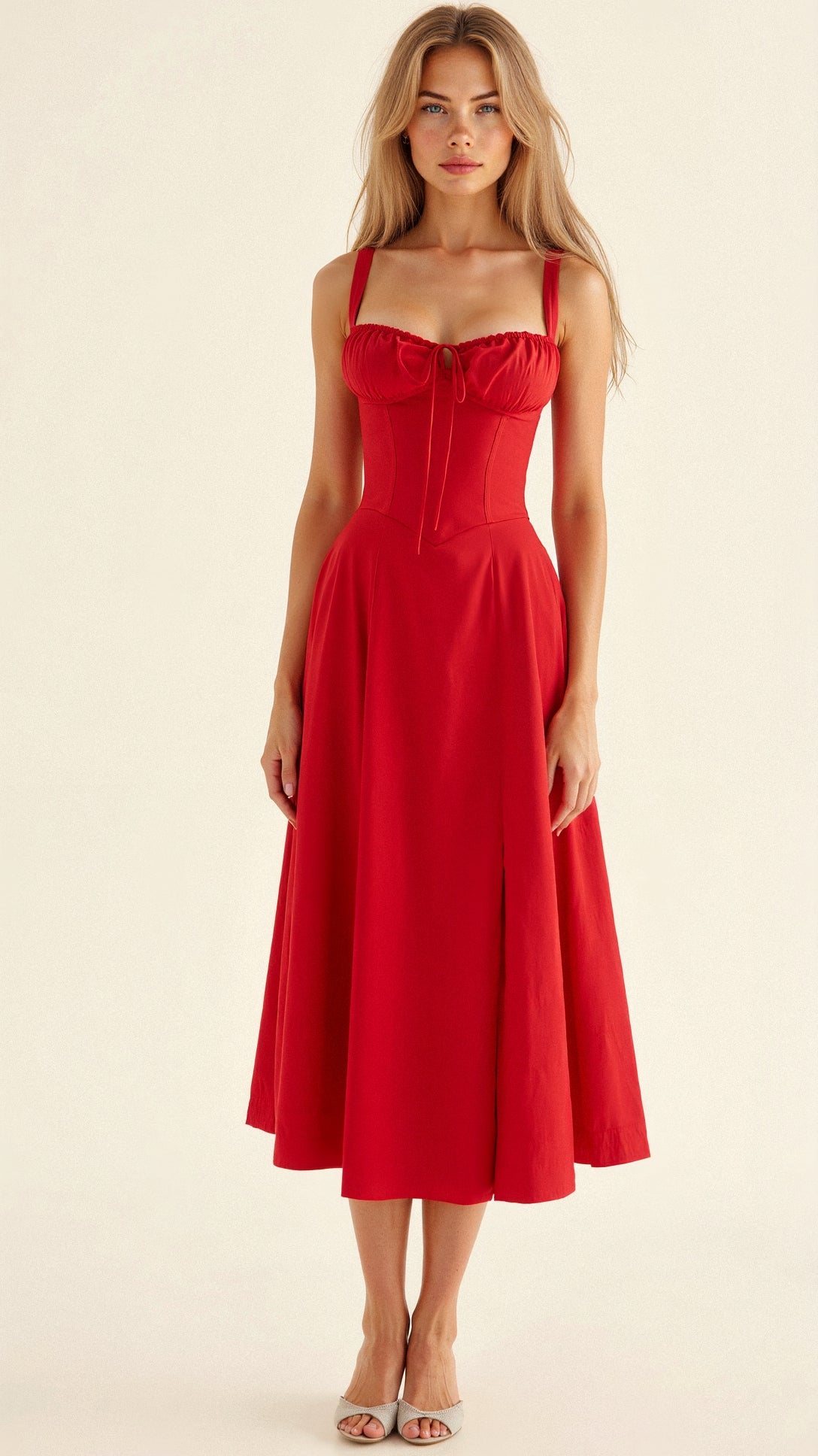 Clarissa corset midi dress with sweetheart neckline and flared skirt - view 11