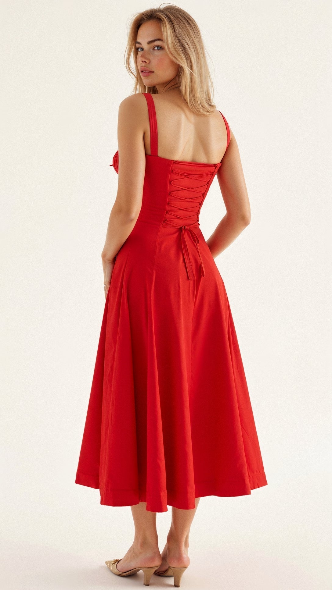 Clarissa corset midi dress with sweetheart neckline and flared skirt - view 12