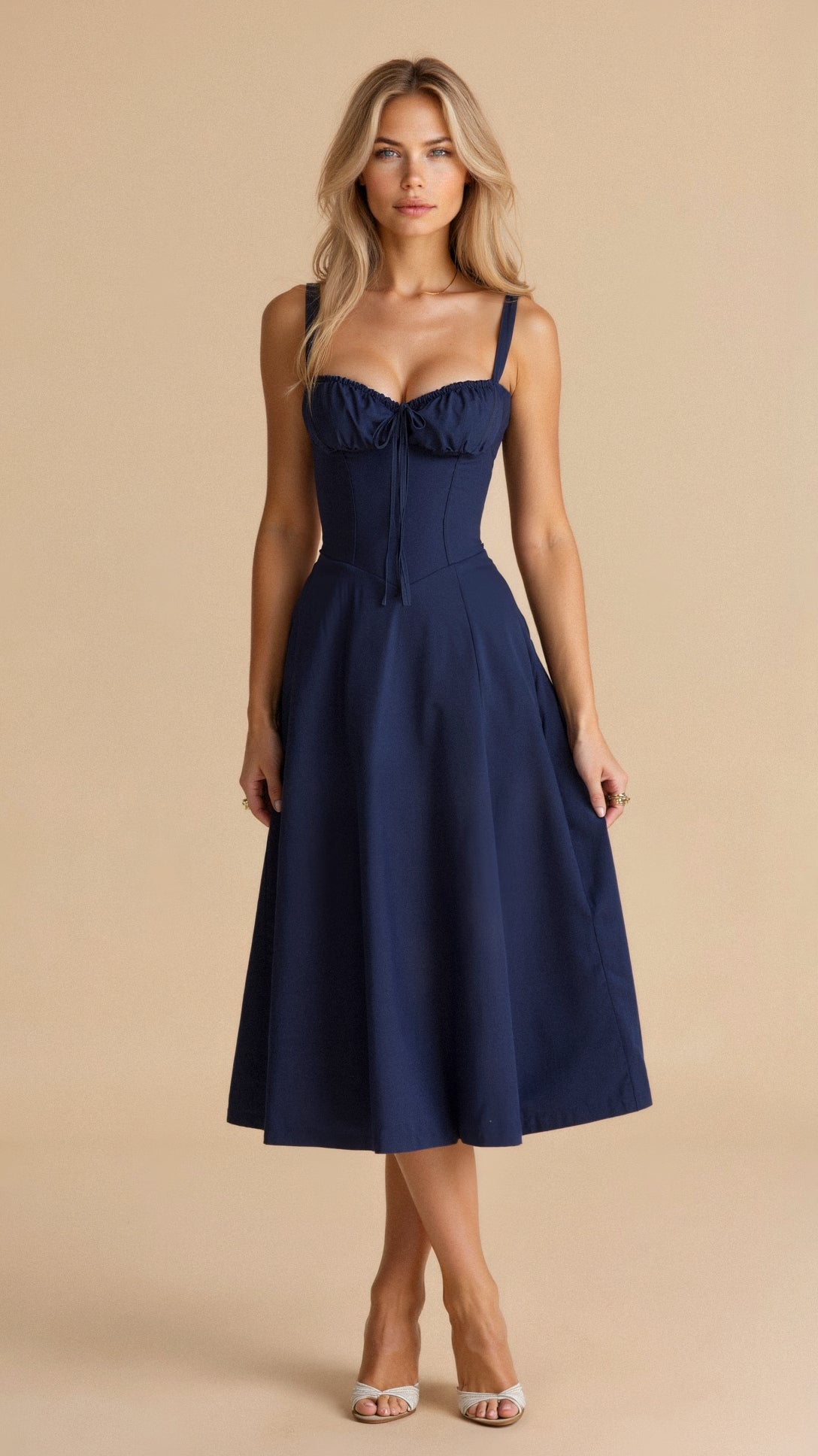 Clarissa corset midi dress with sweetheart neckline and flared skirt - view 15