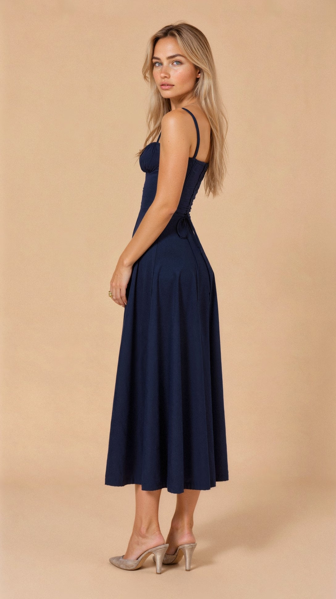 Clarissa corset midi dress with sweetheart neckline and flared skirt - view 16