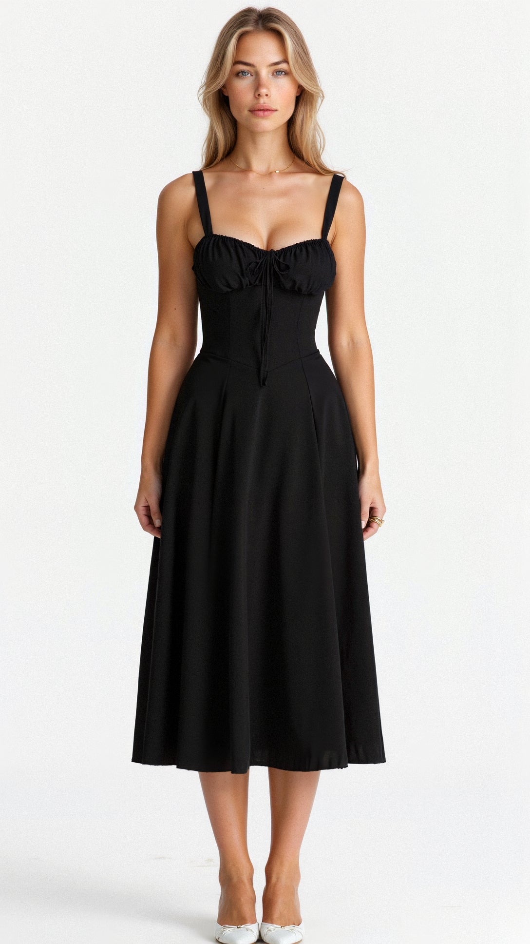 Clarissa corset midi dress with sweetheart neckline and flared skirt - view 3