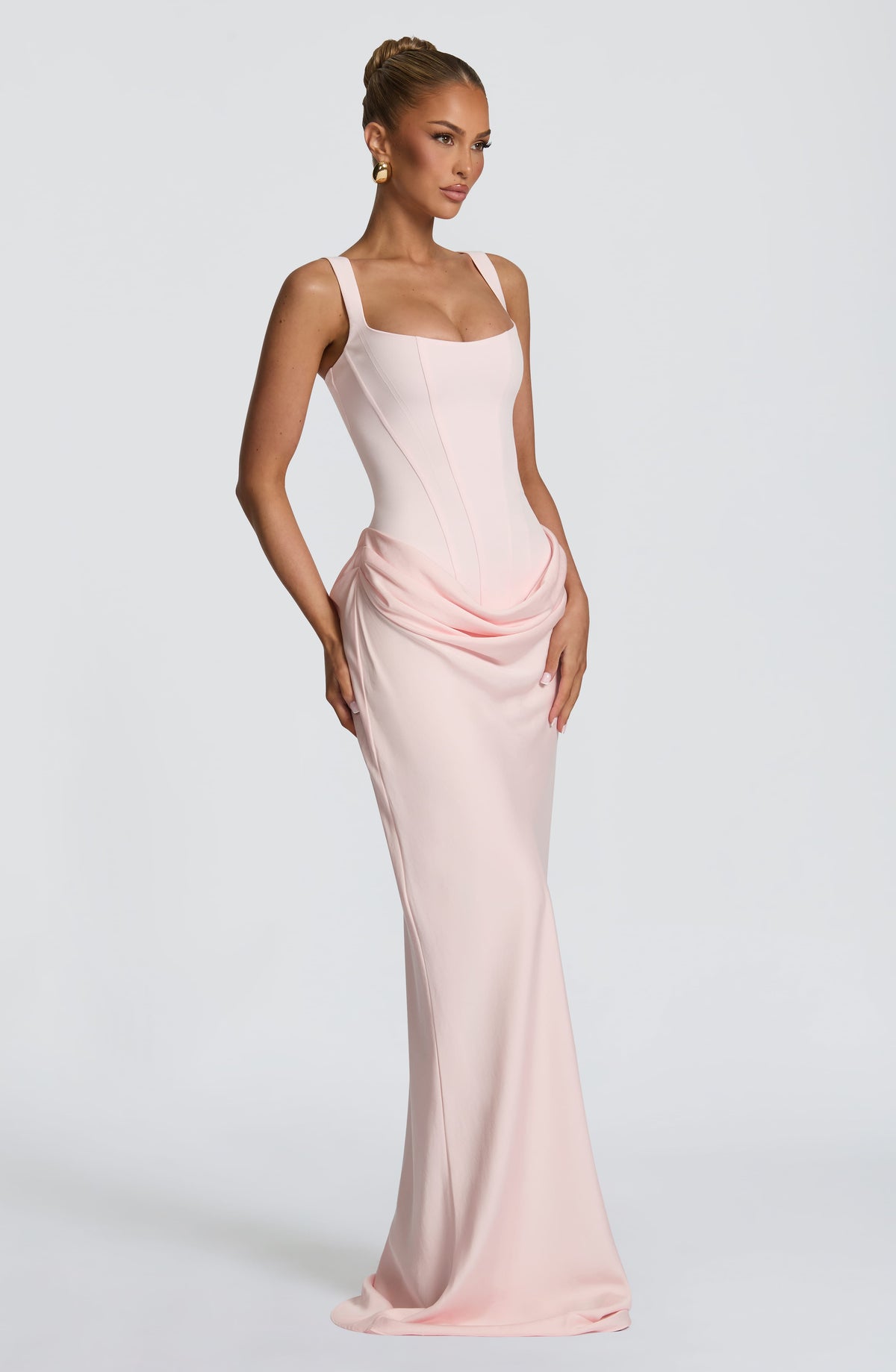 Caroline | Draped Square Neck Corset Back Maxi Dress