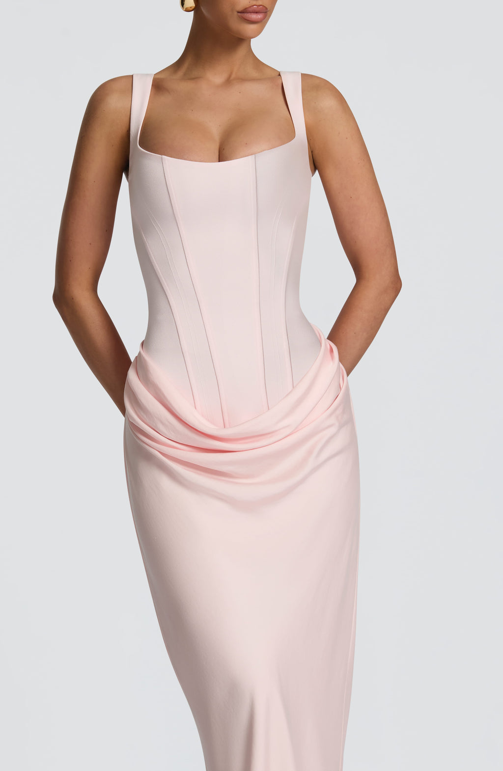 Caroline | Draped Square Neck Corset Back Maxi Dress