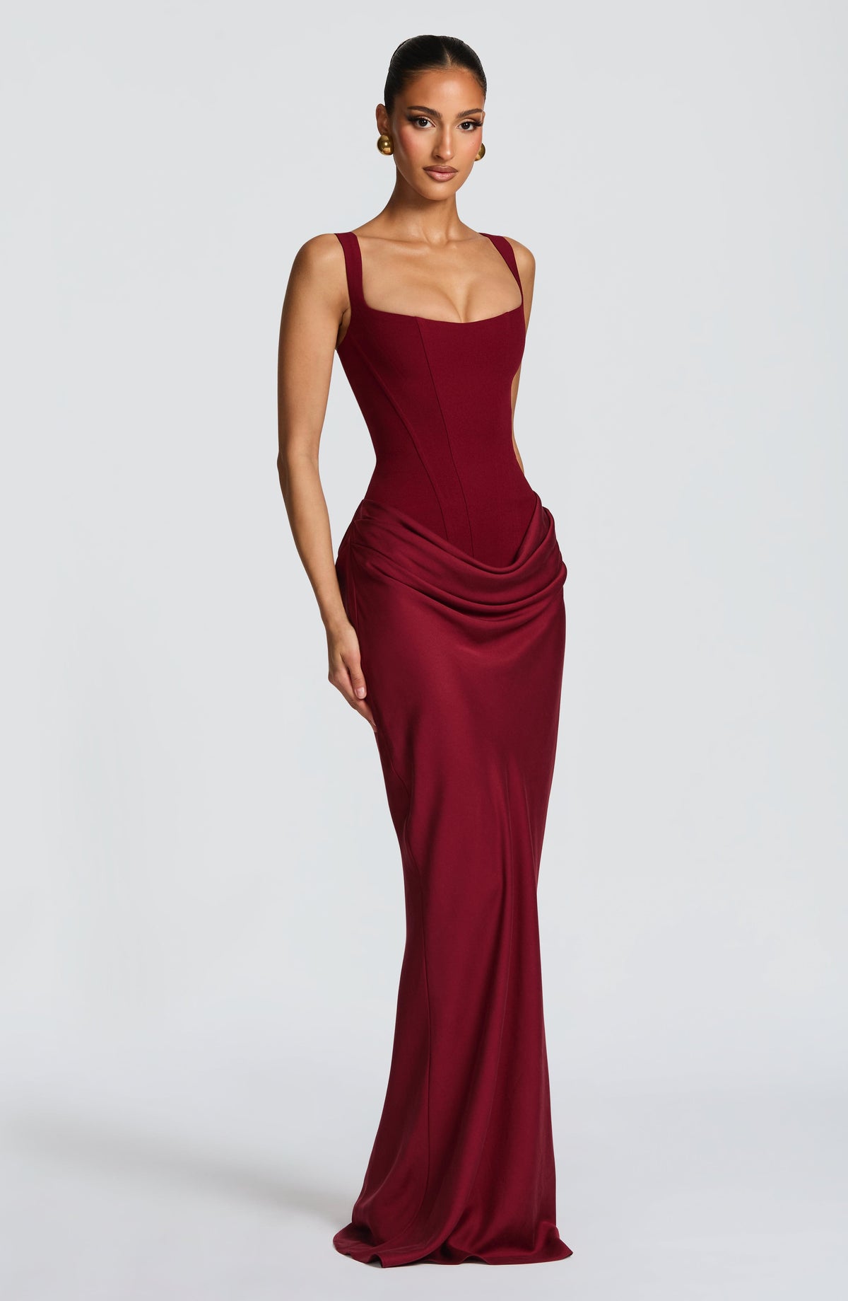 Caroline | Draped Square Neck Corset Back Maxi Dress