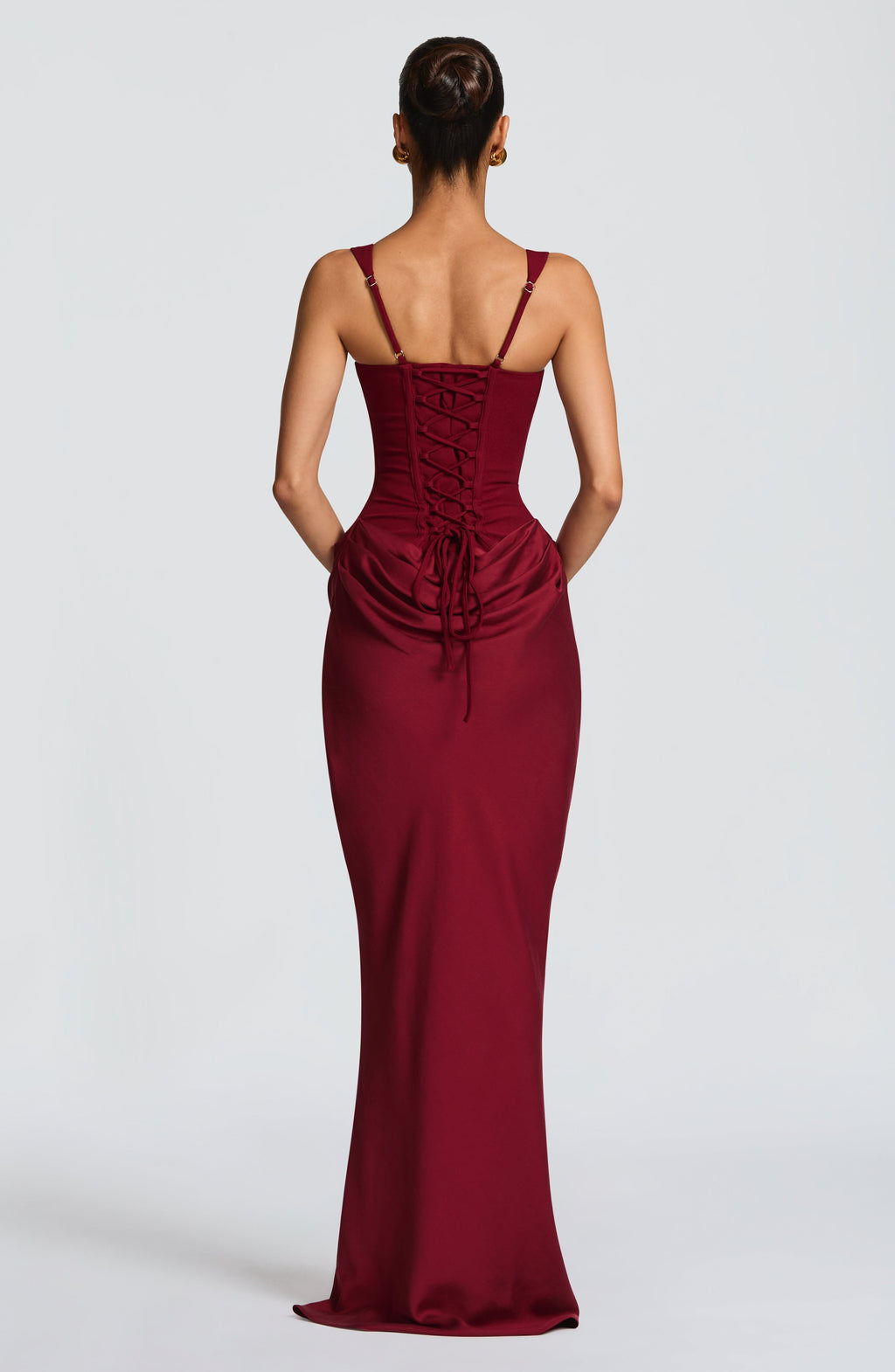 Caroline | Draped Square Neck Corset Back Maxi Dress