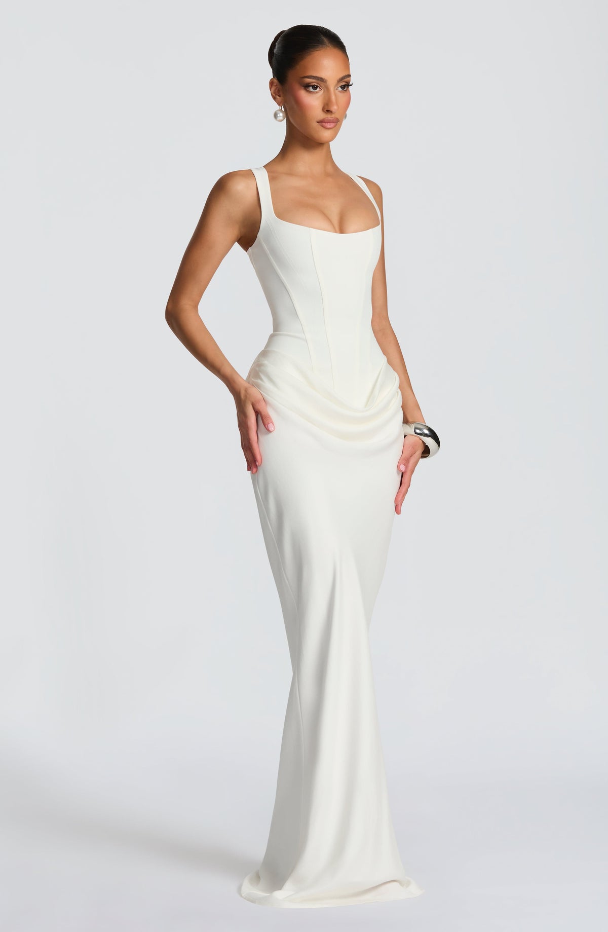 Caroline | Draped Square Neck Corset Back Maxi Dress