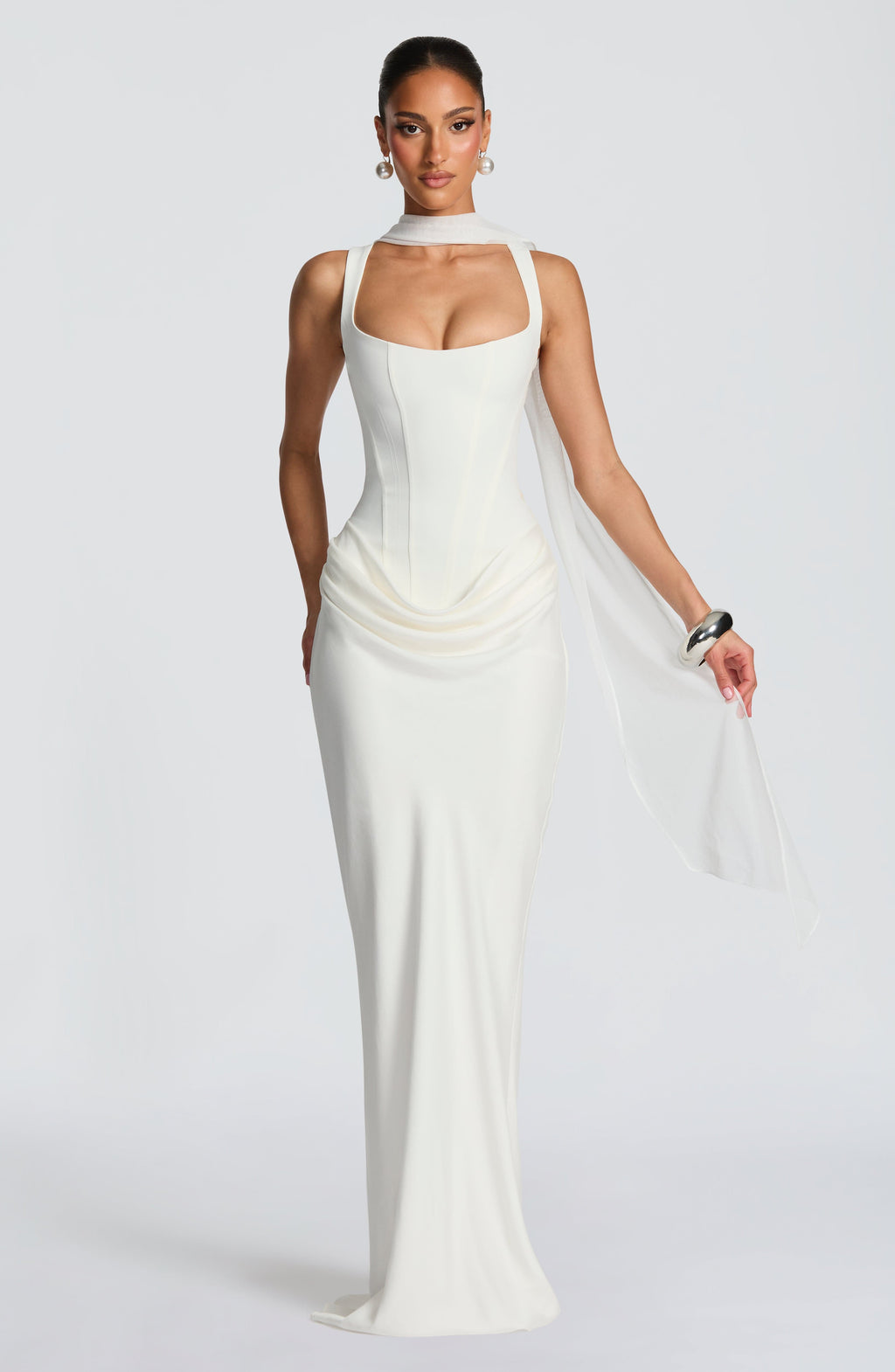 Caroline | Draped Square Neck Corset Back Maxi Dress