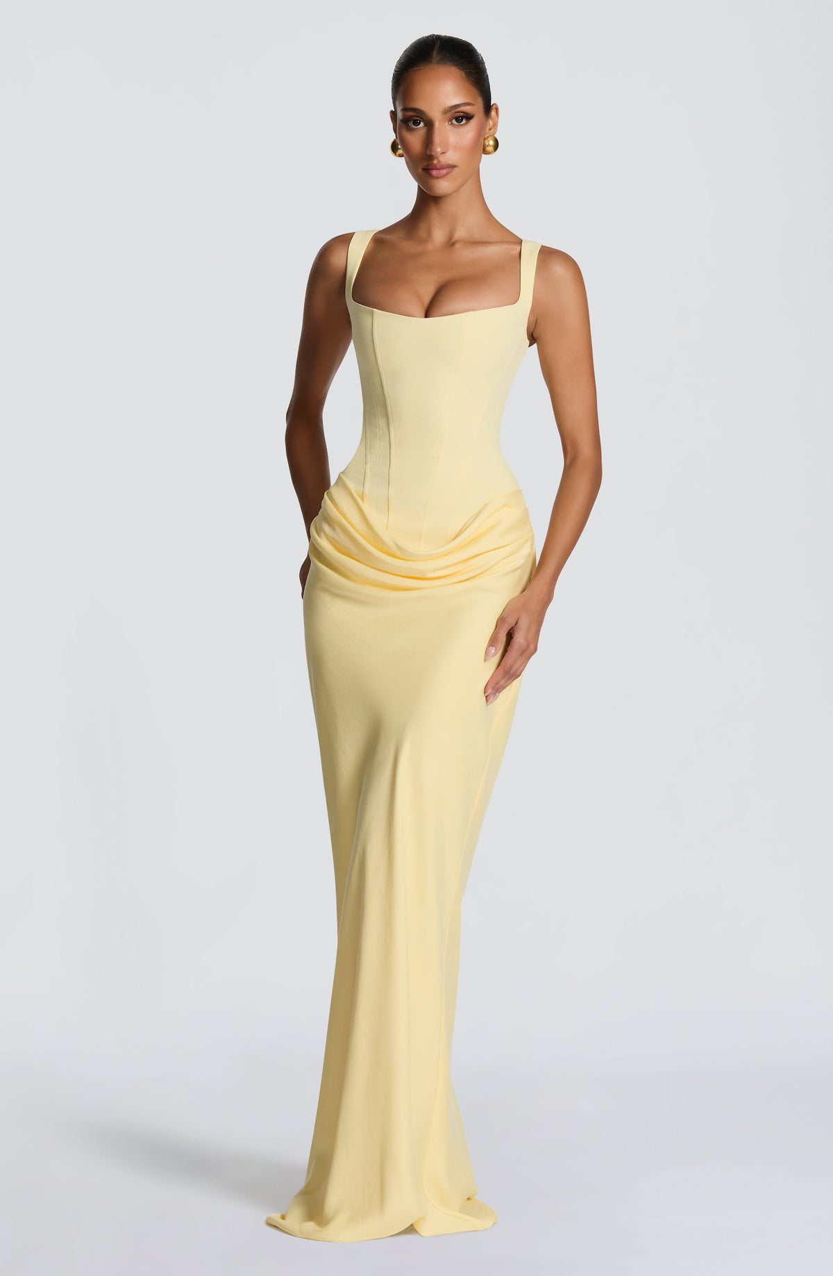 Caroline | Draped Square Neck Corset Back Maxi Dress