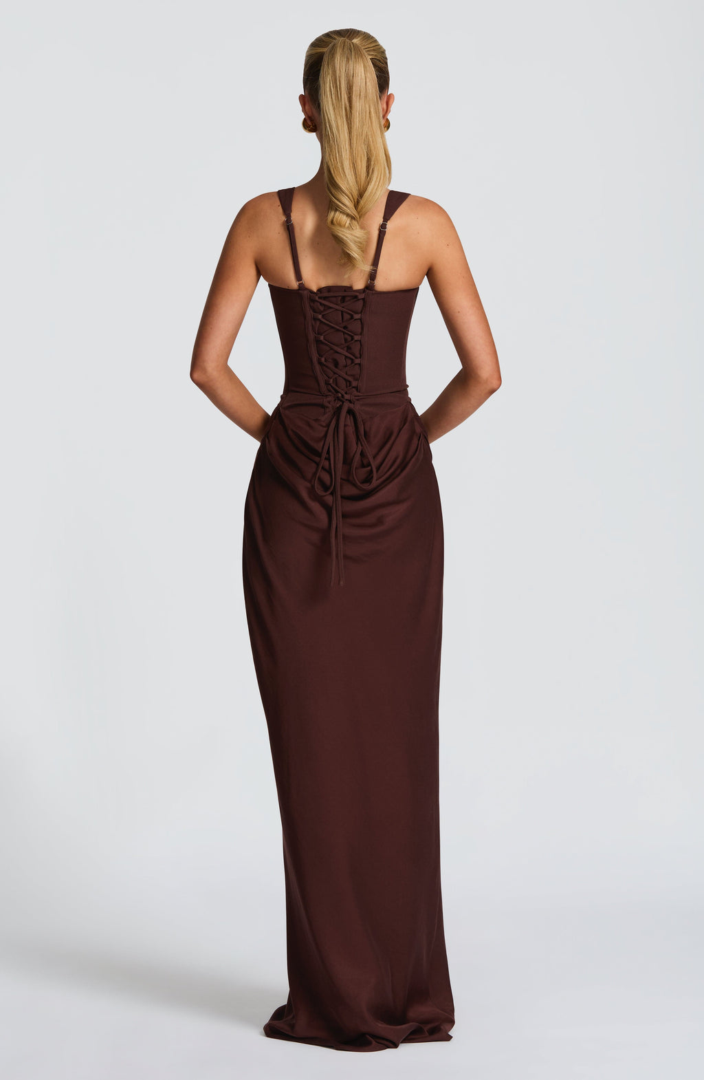 Caroline | Draped Square Neck Corset Back Maxi Dress