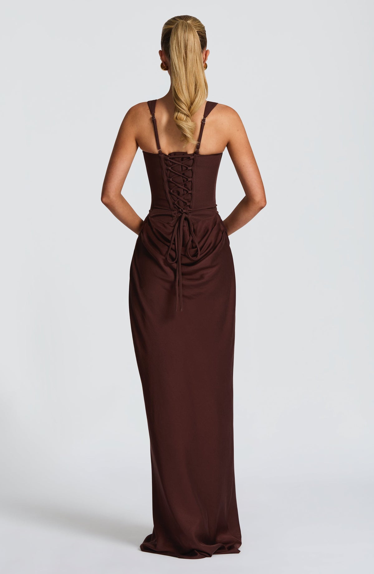 Caroline | Draped Square Neck Corset Back Maxi Dress