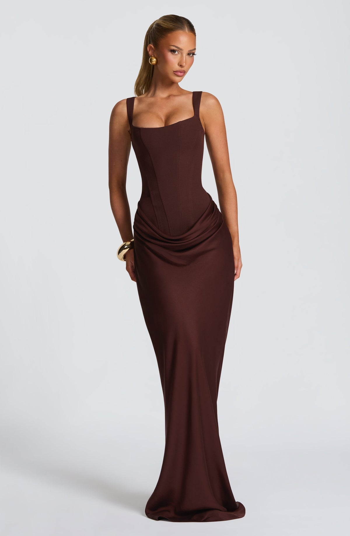 Caroline | Draped Square Neck Corset Back Maxi Dress