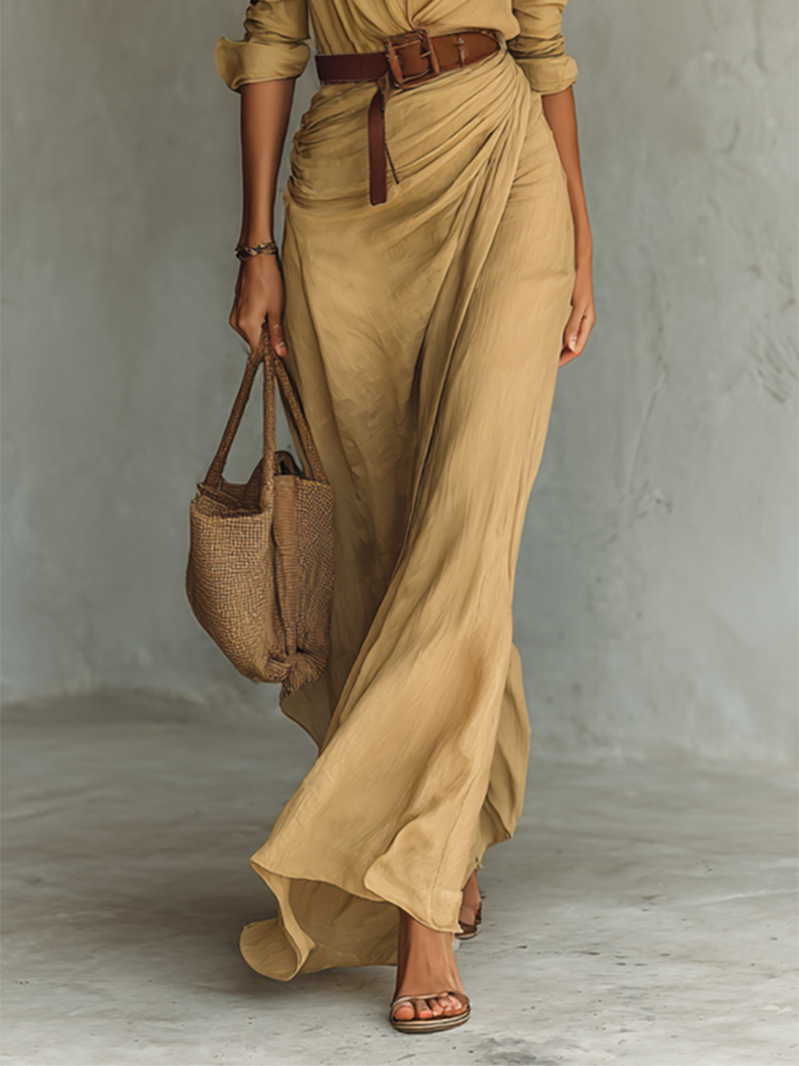 Harriet | Long Sleeve Belted Lapel Maxi Dress