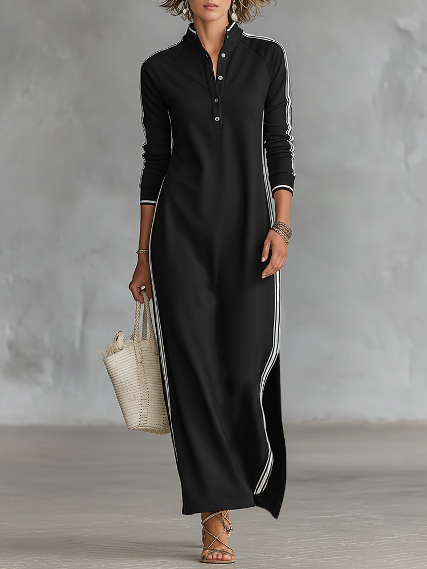 Matilda | Button Down Collar Sweatshirt Maxi Dress