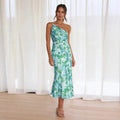One shoulder floral satin evening dress with draped bodice and mermaid hem - view 10