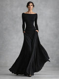 Maris off-shoulder knit-bodice drop-waist maxi dress — front view