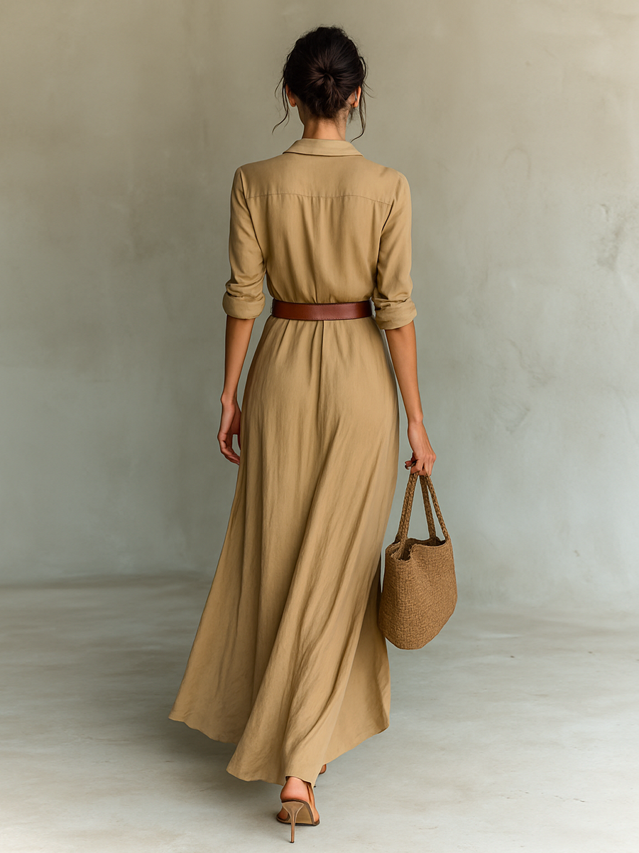 Harriet | Long Sleeve Belted Lapel Maxi Dress