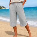 Women's elastic waist capri pants with straight leg and button-trim split hem - view 15