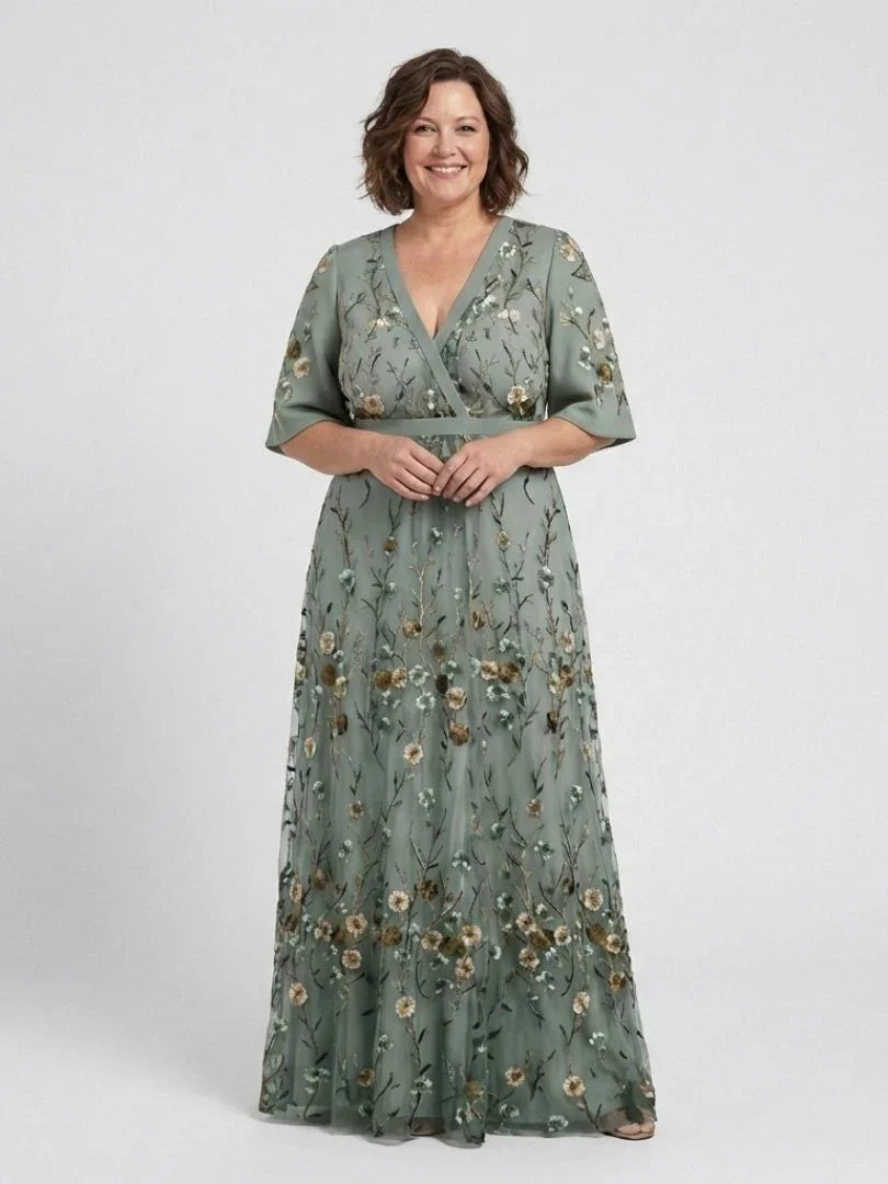 Evadne embroidered v-neck tiered maxi dress — detail view