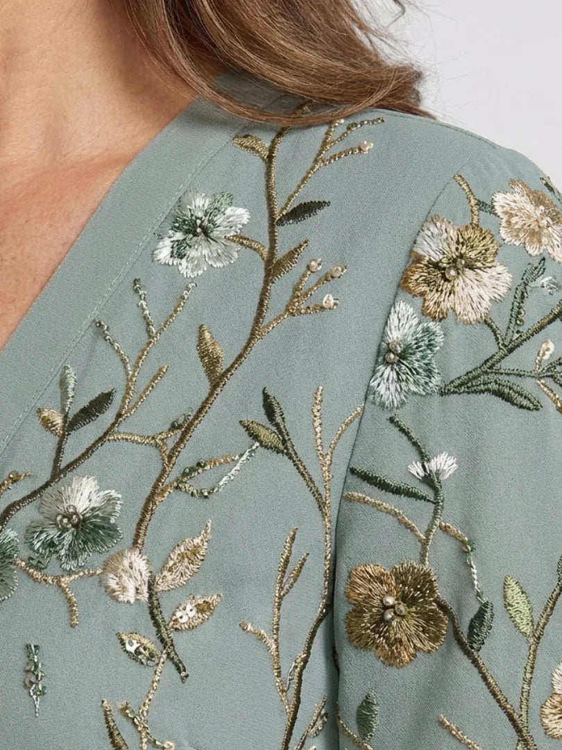 Evadne embroidered v-neck tiered maxi dress — side view