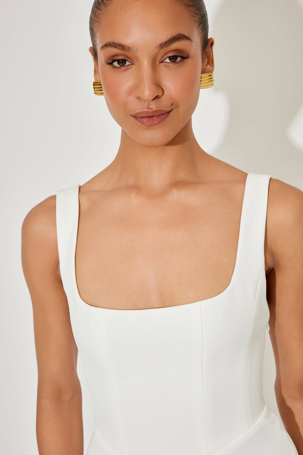 Square neck A-line cocktail dress with seamed bodice and full midi skirt - view 21