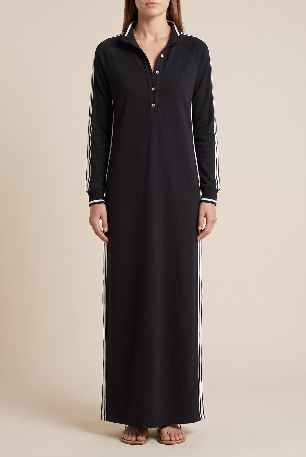 Sloane contrast-trim polo collar column maxi dress — front view