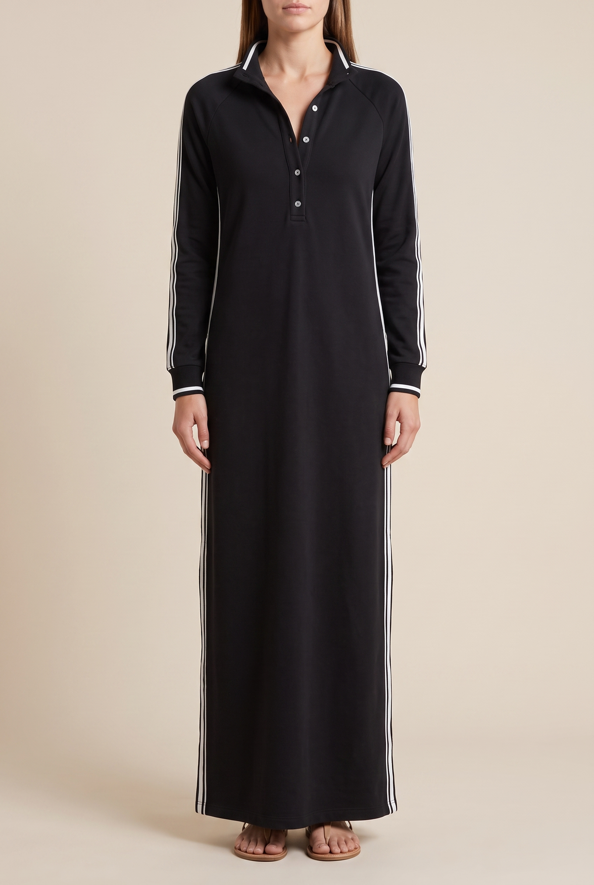 Sloane contrast-trim polo collar column maxi dress — front view