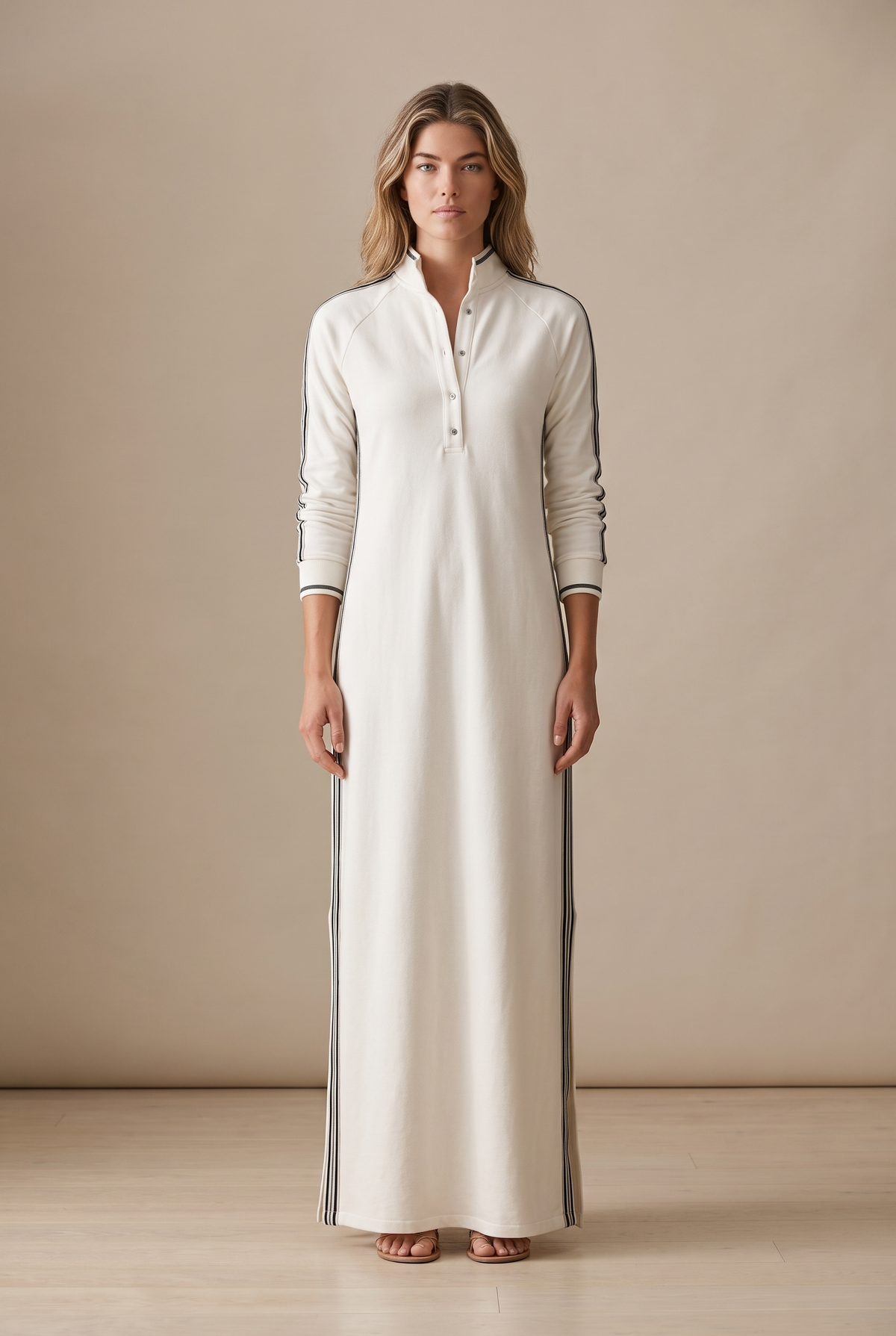 Sloane contrast-trim polo collar column maxi dress — side view