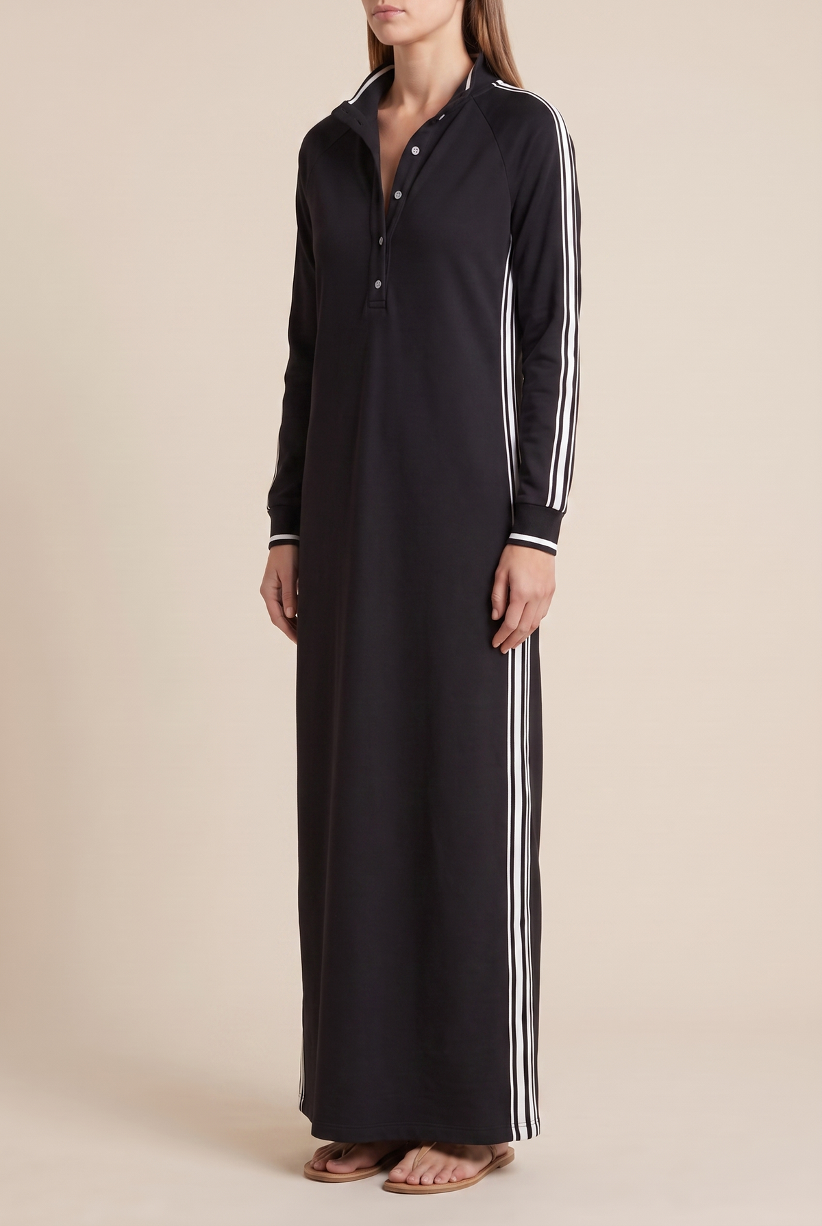 Sloane contrast-trim polo collar column maxi dress — back view