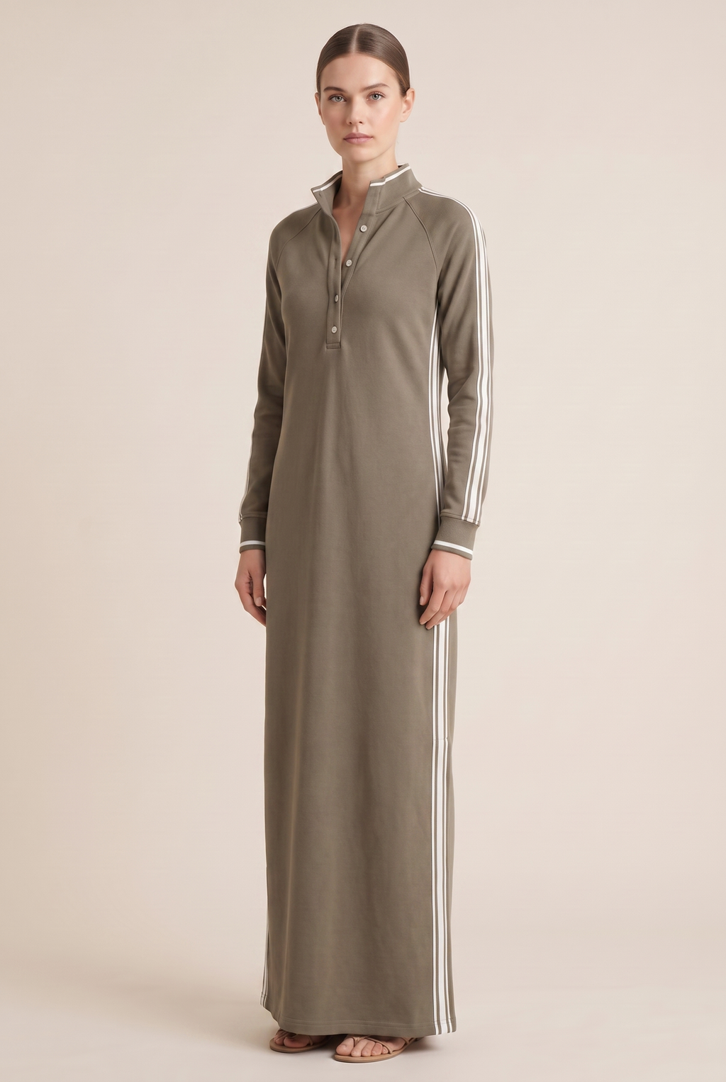 Sloane contrast-trim polo collar column maxi dress — full-length view