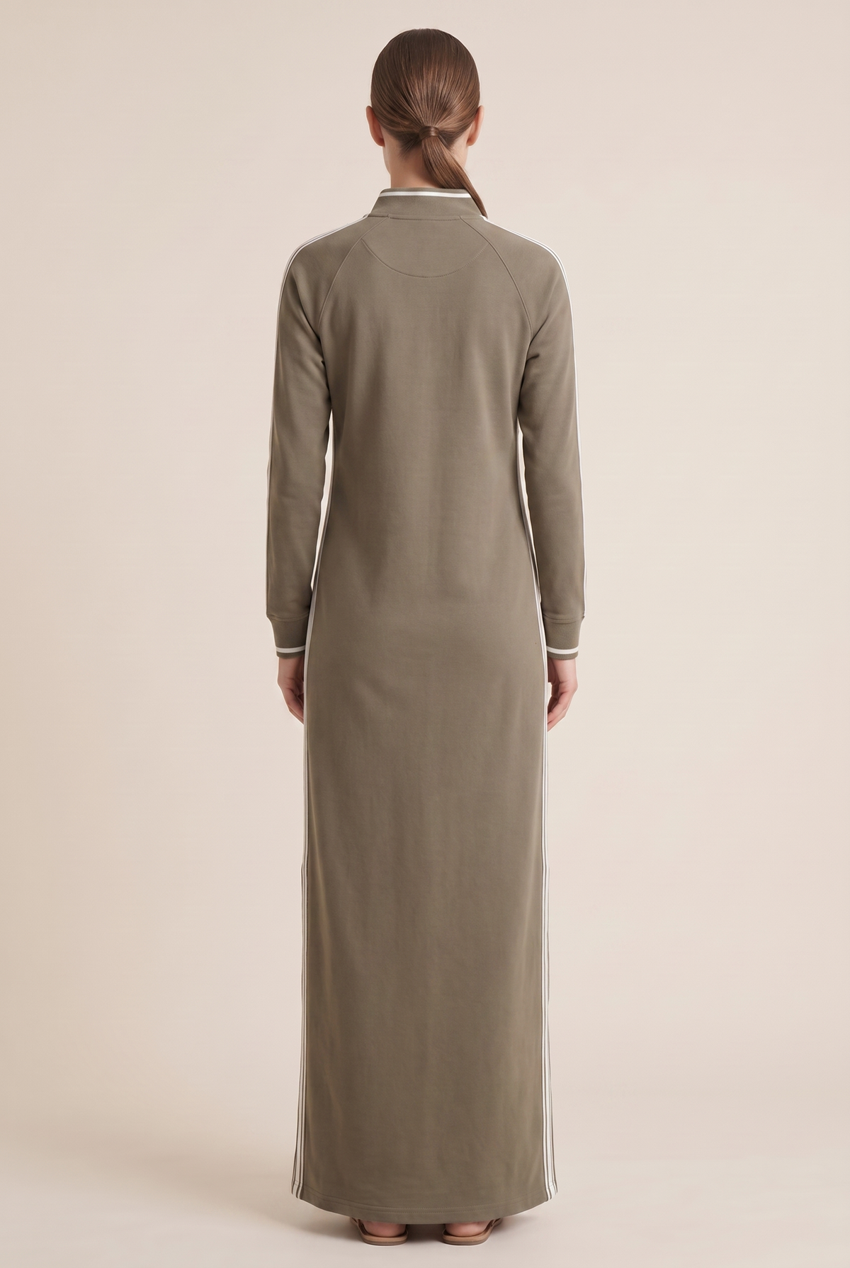 Sloane contrast-trim polo collar column maxi dress — front view