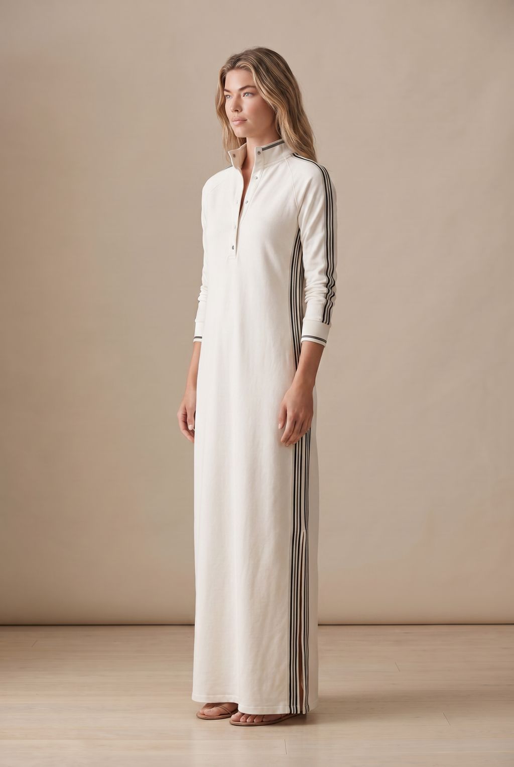 Sloane contrast-trim polo collar column maxi dress — detail view
