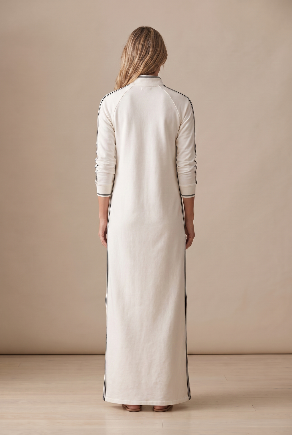 Sloane contrast-trim polo collar column maxi dress — styled view