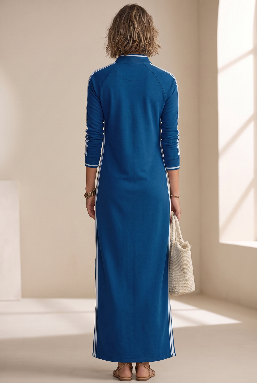 Sloane contrast-trim polo collar column maxi dress — side view