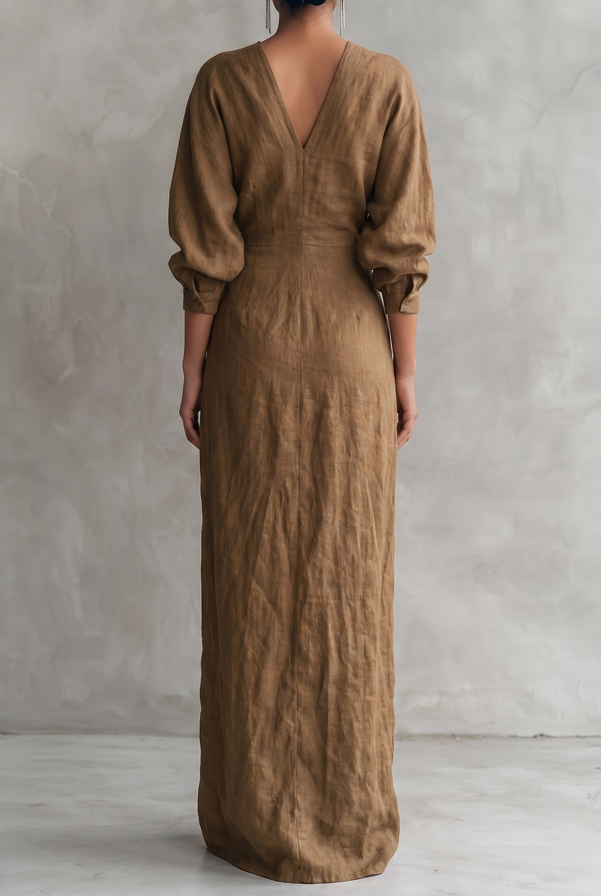 Amara v-neck wrap maxi dress with blouson sleeves — full-length view