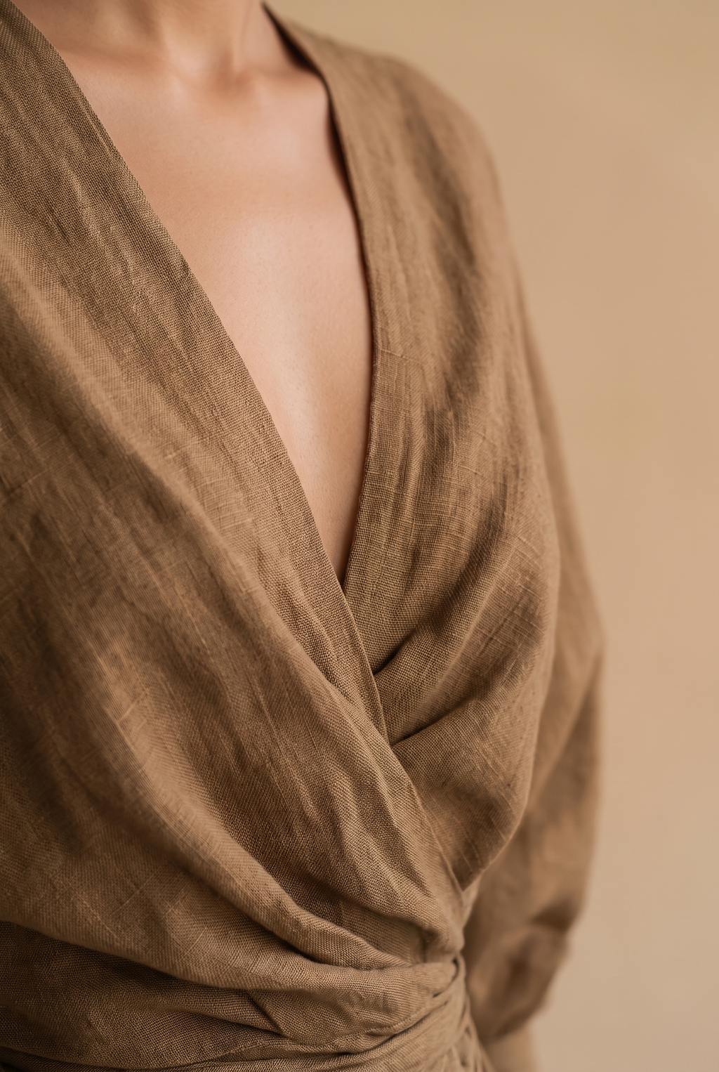 Amara v-neck wrap maxi dress with blouson sleeves — front view