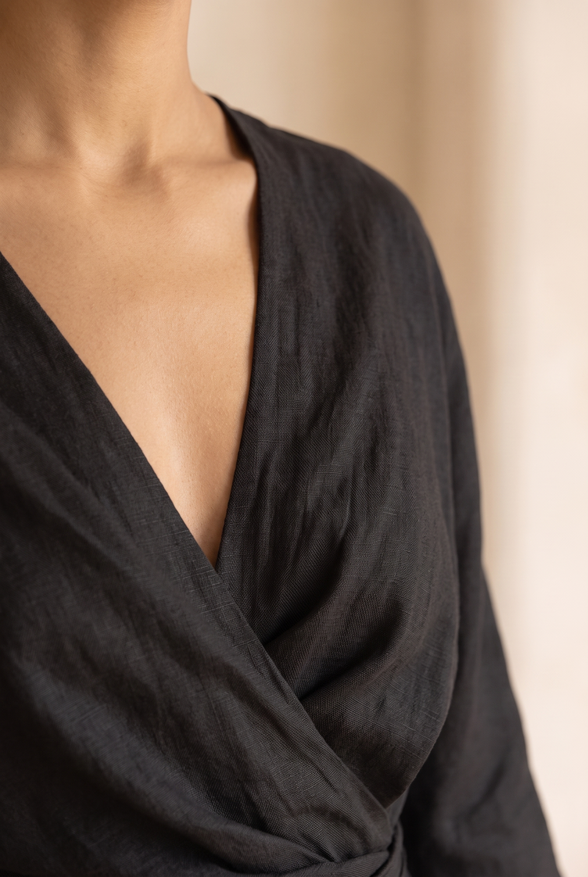 Amara v-neck wrap maxi dress with blouson sleeves — styled view
