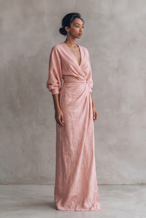 Amara v-neck wrap maxi dress with blouson sleeves — back view