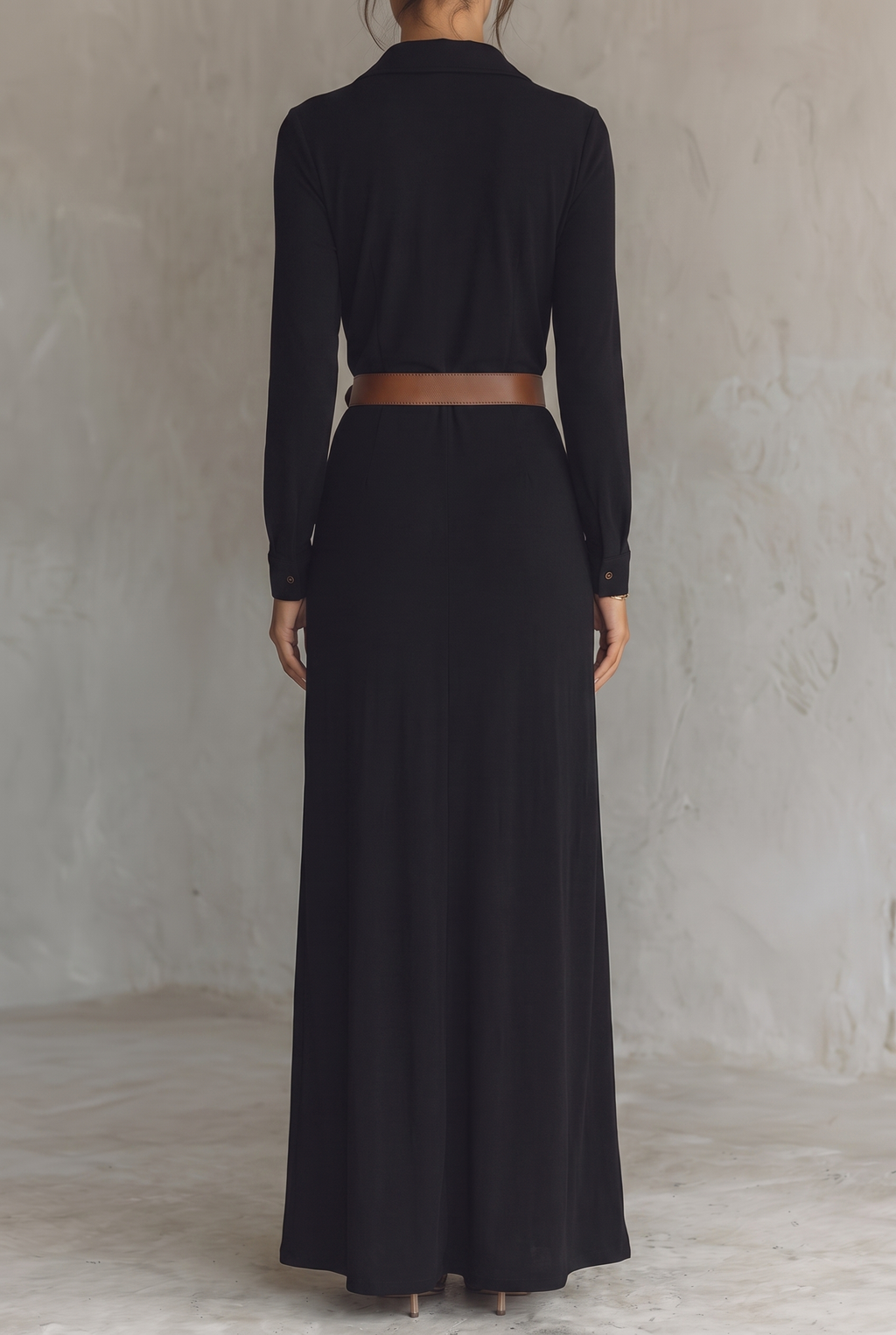 Georgie collared belted maxi shirt dress with draped skirt — side view