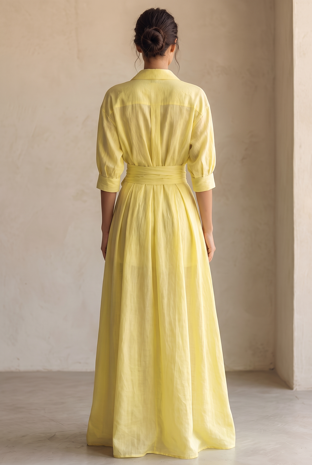 Marina collared sash-tie maxi shirt dress — side view