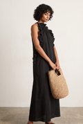 Fern high-neck ruffle-front sleeveless maxi dress — front view