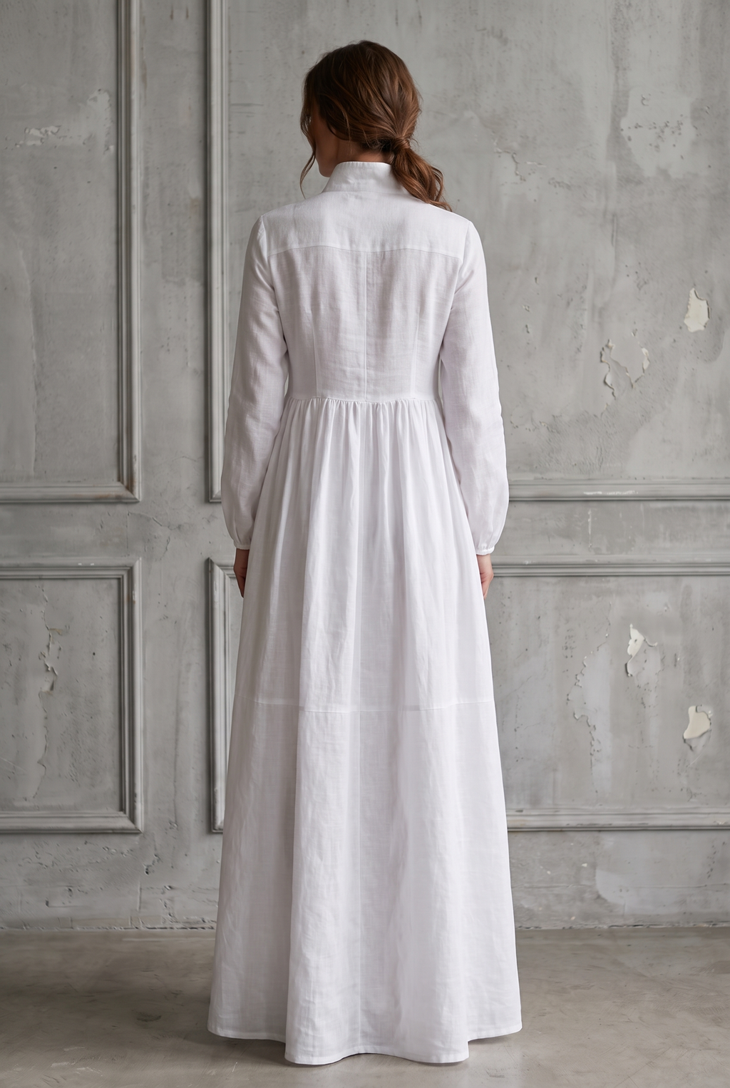 Winnie stand-collar button-front maxi shirt dress — back view