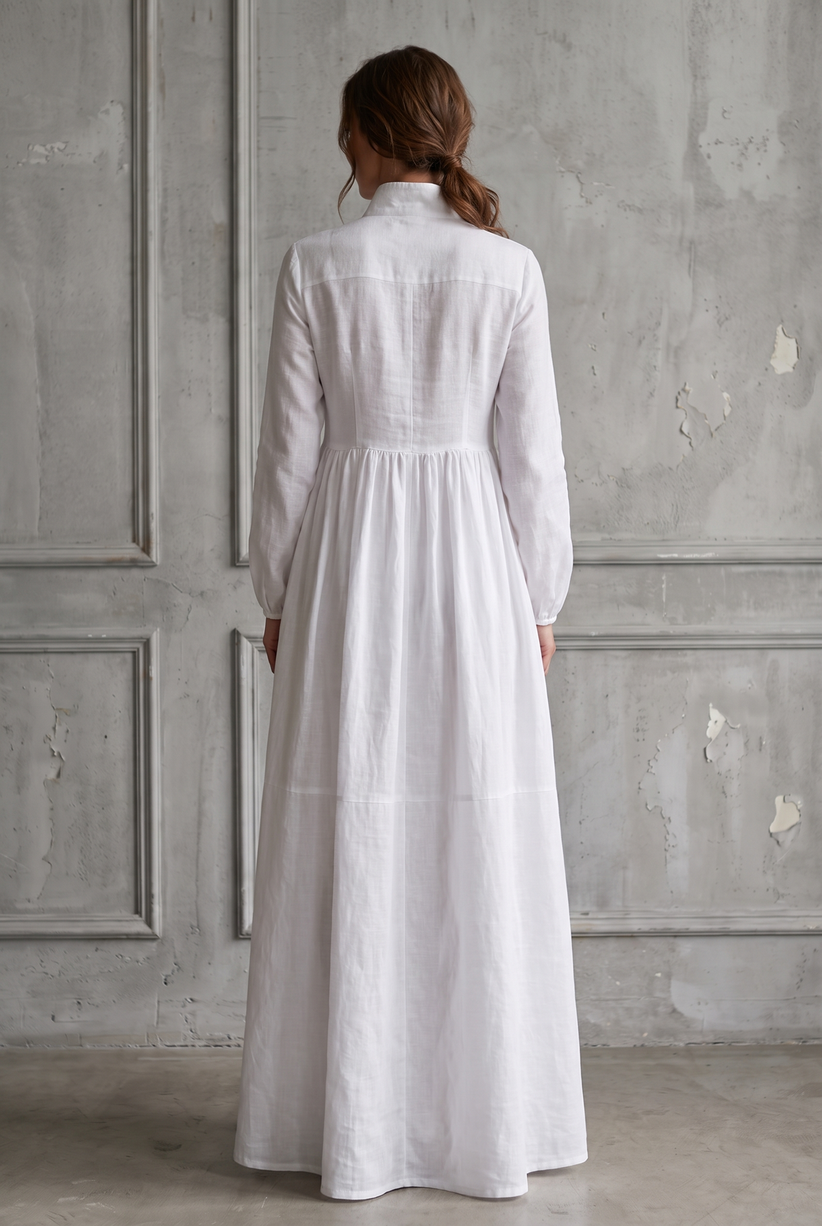 Winnie stand-collar button-front maxi shirt dress — back view