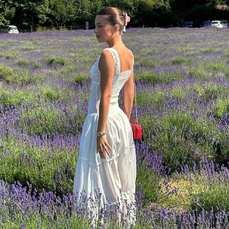 Tiered square neck maxi dress with corset-style button bodice and frilled hem - view 10