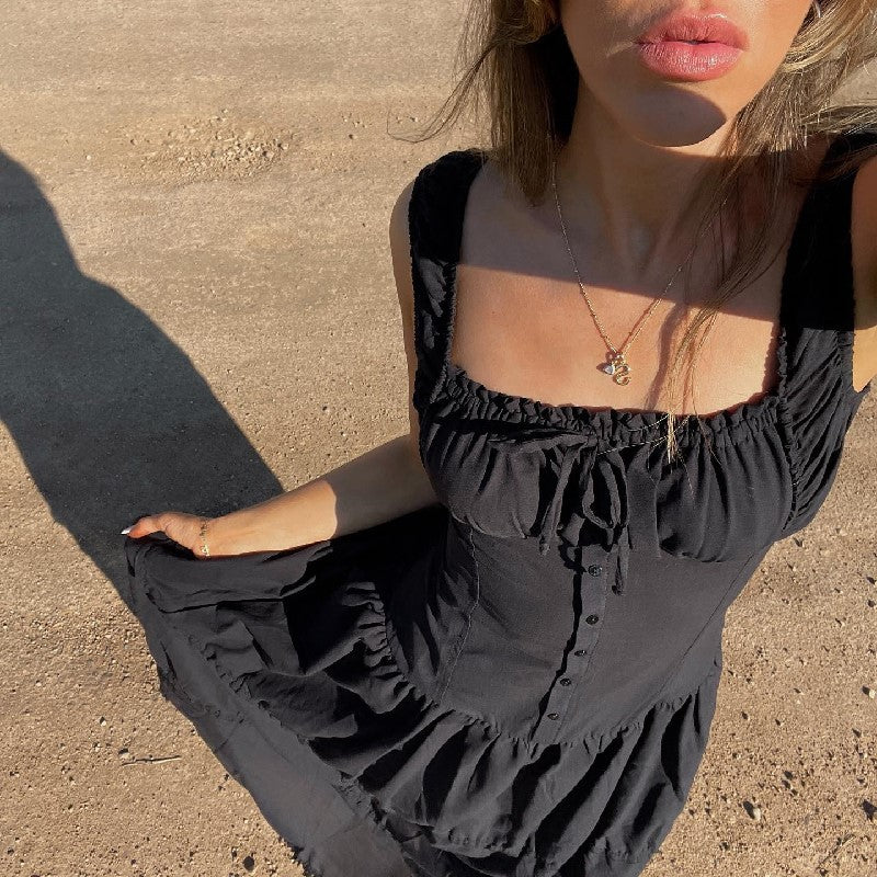 Tiered square neck maxi dress with corset-style button bodice and frilled hem - view 22