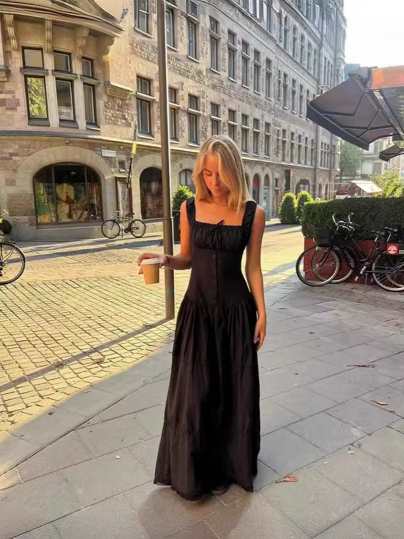 Tiered square neck maxi dress with corset-style button bodice and frilled hem - view 25