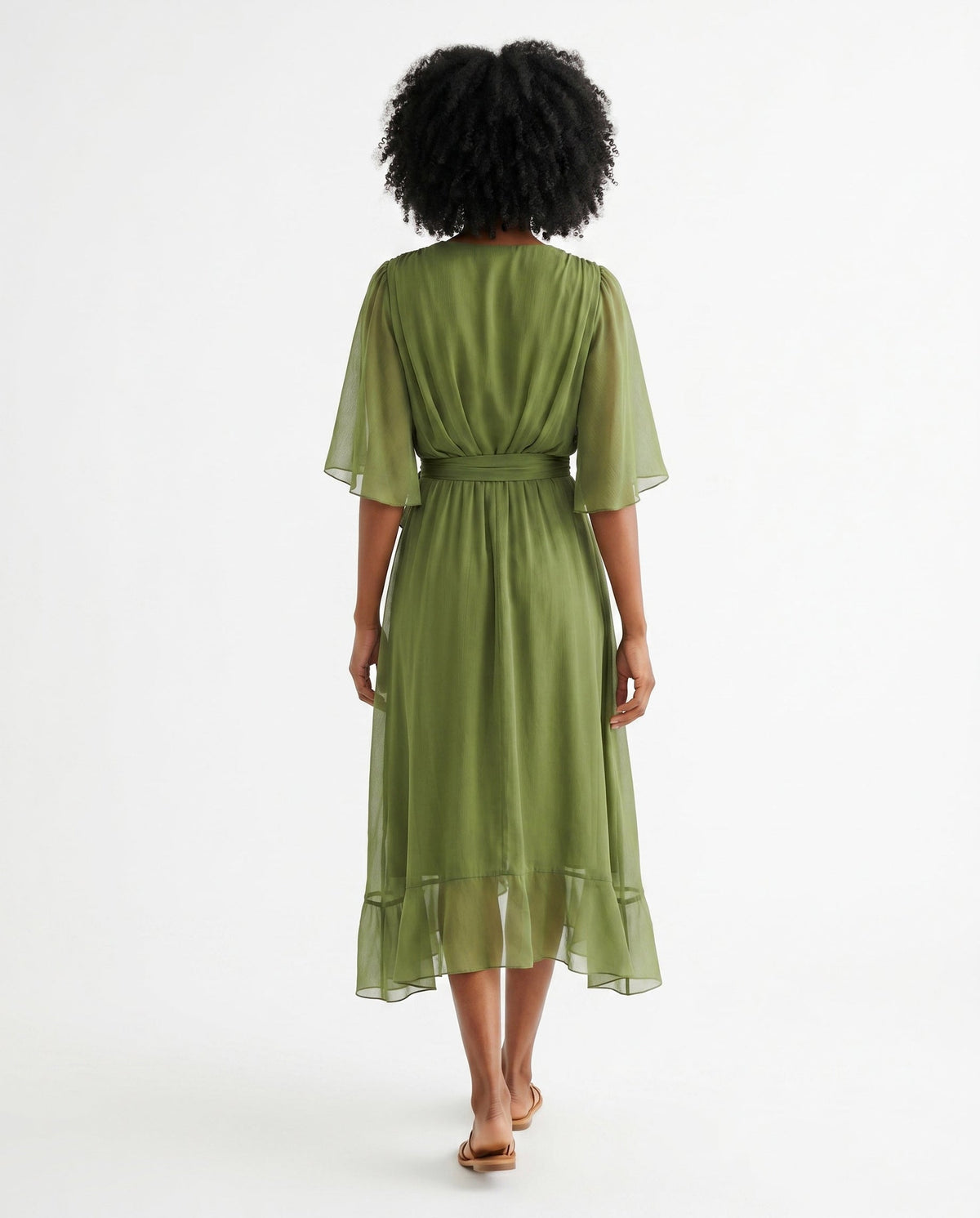 Orange chiffon wrap maxi dress with kimono sleeves and tie waist - view 11