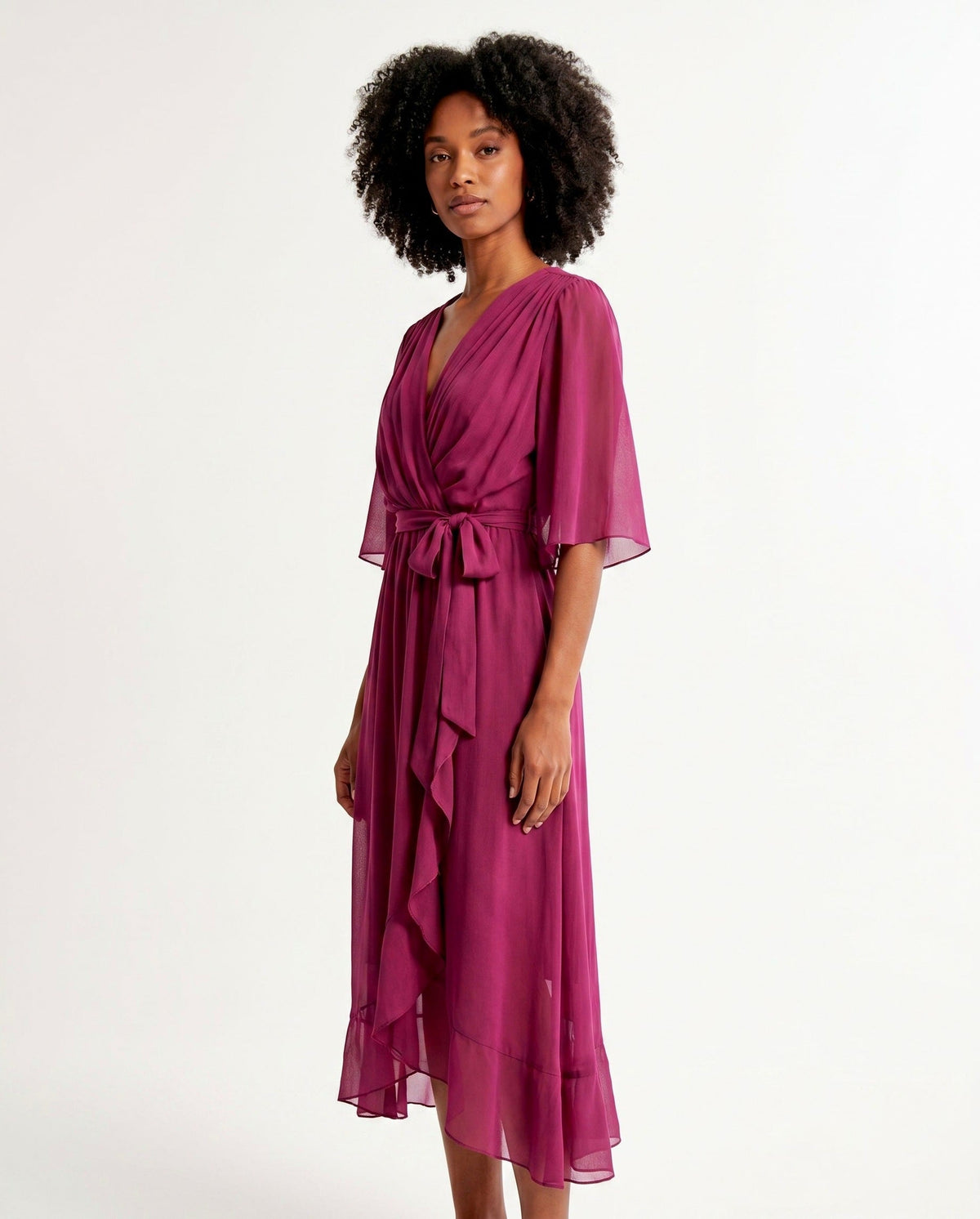 Orange chiffon wrap maxi dress with kimono sleeves and tie waist - view 24