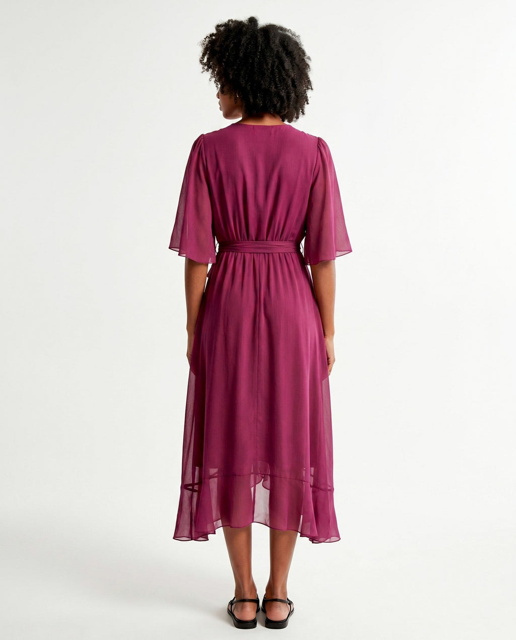 Orange chiffon wrap maxi dress with kimono sleeves and tie waist - view 25