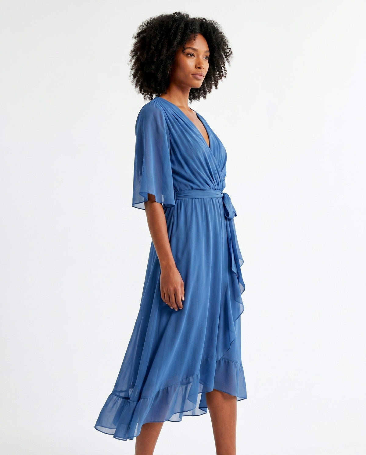 Orange chiffon wrap maxi dress with kimono sleeves and tie waist - view 29