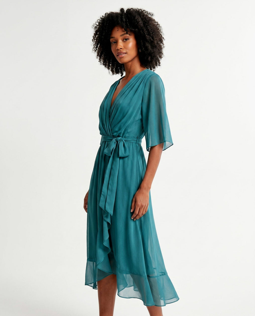 Orange chiffon wrap maxi dress with kimono sleeves and tie waist - view 34